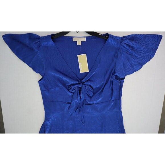 MICHAEL Michael Kors Women Sz 10 Royal Blue Zebra Print Jacquard Tie Dress - Picture 4 of 16